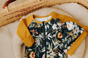 Ensemble bébé - Floral marine/jaune *Bonnet non inclus*