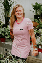 Charger l&#39;image dans la galerie, T-Shirt Tunic courte - Blanc rayé rose bonbon