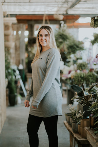 Tunique oversize manches longues femme - Gris pâle chiné