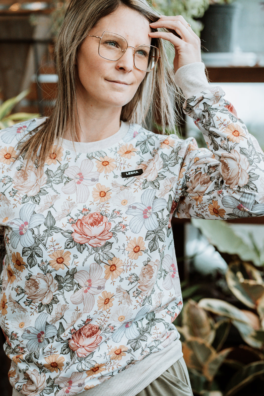 Crewneck femme - Fleuri latté