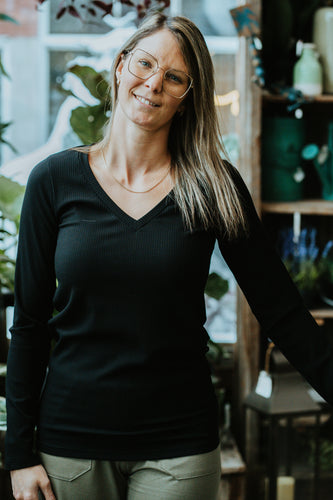 Chandail long col V - Rib noir