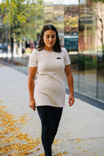 T-Shirt Tunic courte - Blanc rayé rose