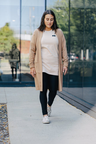 T-Shirt Tunic courte - Blanc rayé caramel