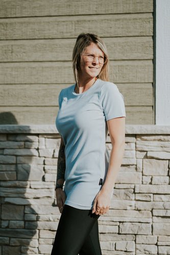T-shirt tunic courte - Rib bleu pâle