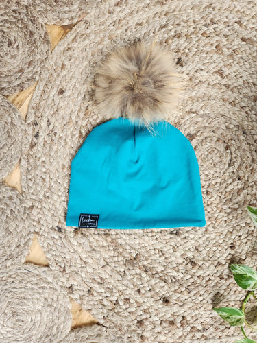 Tuque bleu émeraude en coton - SUR COMMANDE ''agencement 2x2''