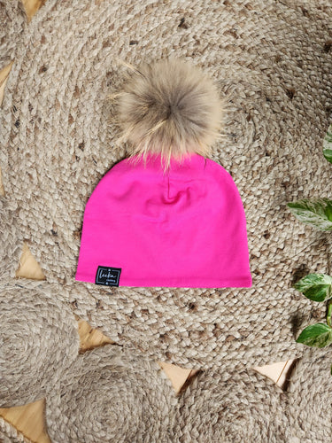 Tuque rose bonbon en coton - SUR COMMANDE ''agencement 2x2''