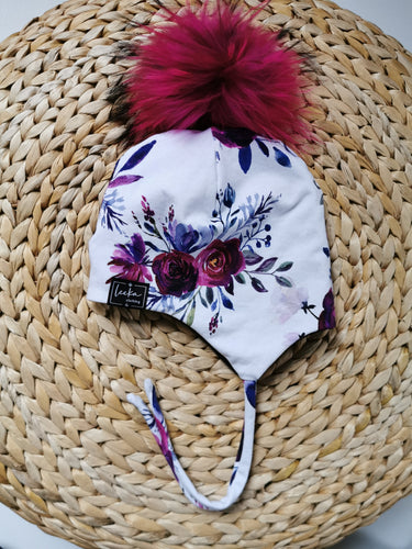 Tuque fleurie/blanc petite fleur - SUR COMMANDE