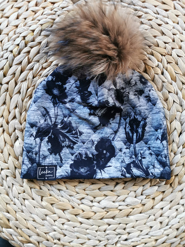 Tuque fleurie noir/gris - SUR COMMANDE