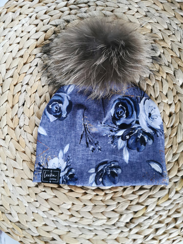 Tuque fleurie marine - SUR COMMANDE